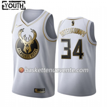 Maillot Basket Milwaukee Bucks Giannis Antetokounmpo 34 2019-20 Nike Blanc Golden Edition Swingman - Enfant
